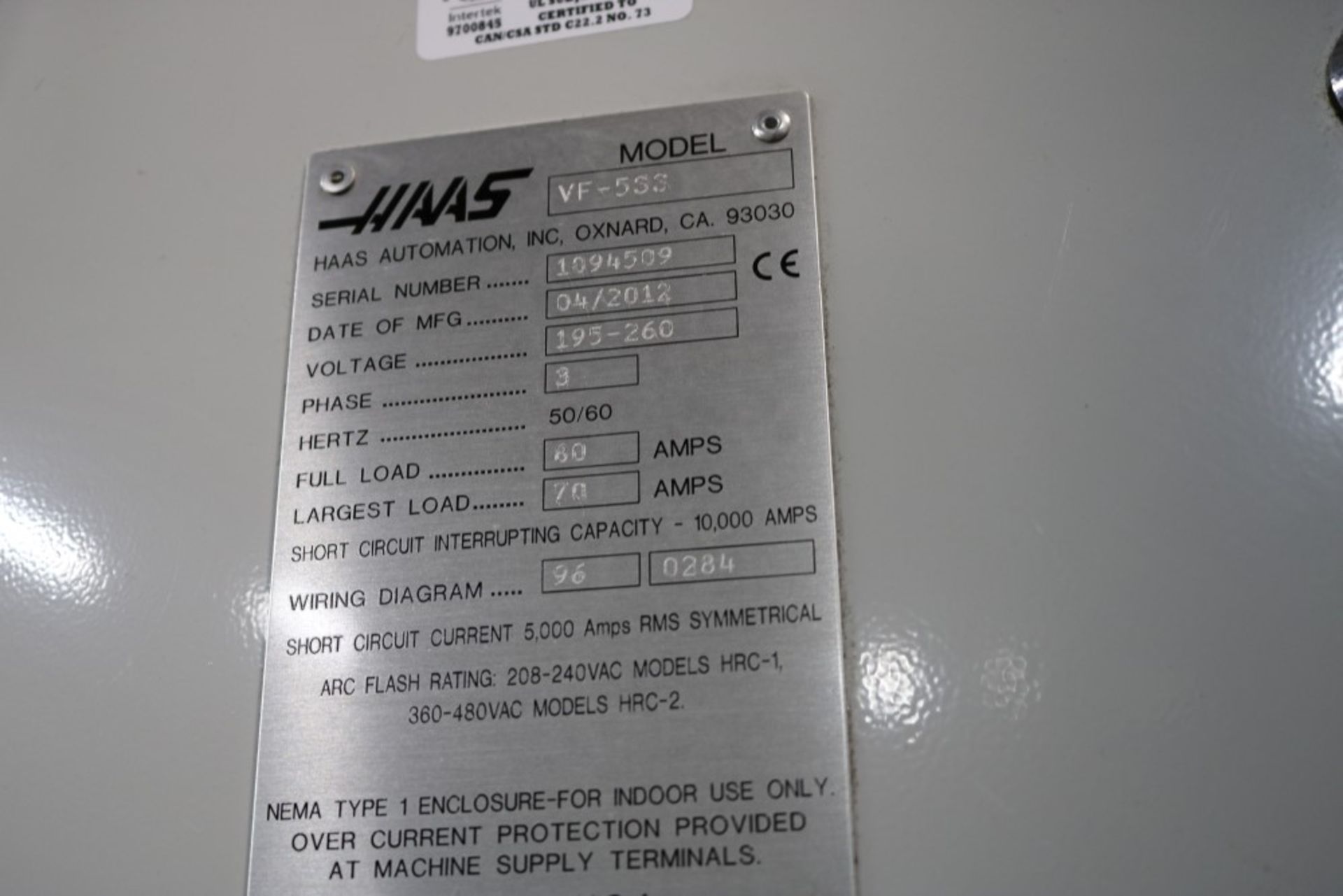 2012 Haas VF5SS, Aluminum Sub Plate, Rigid Tapping, Spindle Orientation, High Speed Machining, 16 - Image 9 of 21