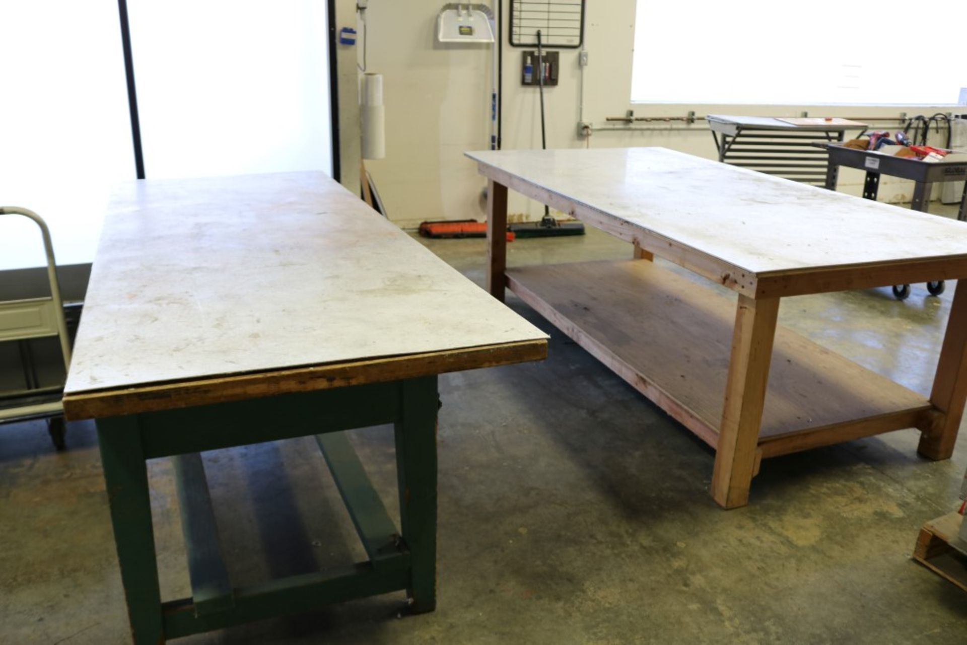 (1) 8' x 4' x 32" Wood Work Tables, (1) 8' x 37.5" x 31" Wood Work Table