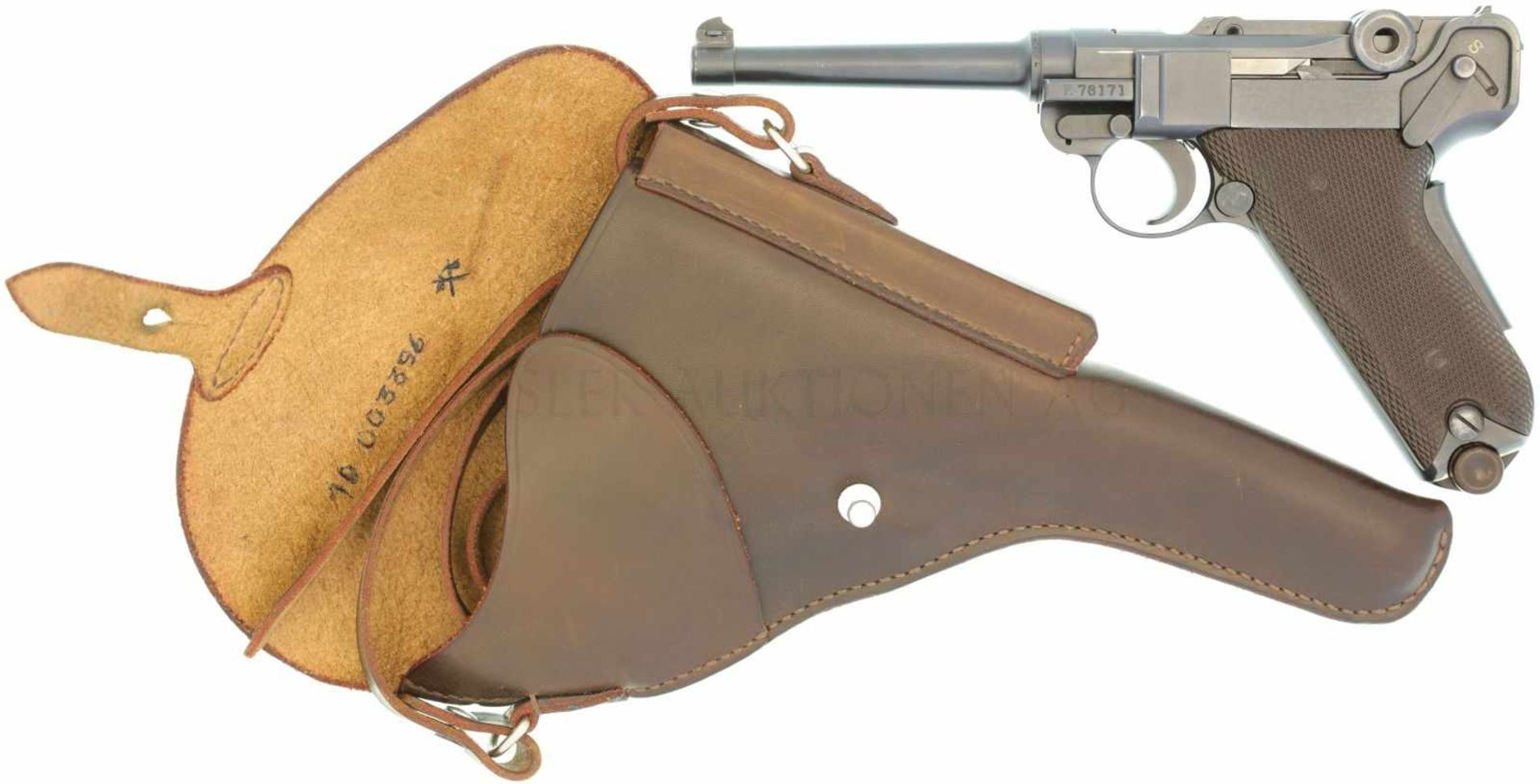 Pistole, Parabellum 06/29, Commercial, W+F Bern, Kal. 7.65mmP Brünierte Ganzstahlwaffe mit SA-