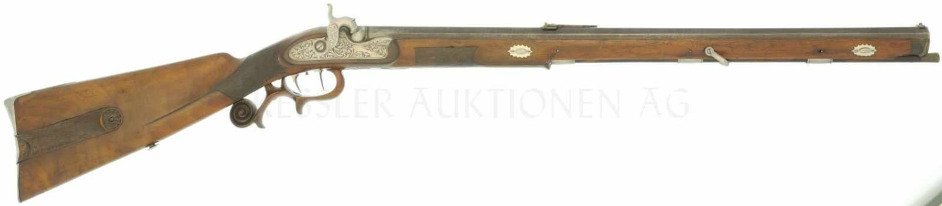 Jägerstutzen, Rieger in München, Perkussionszündung, Kal. 14mm LL 620mm, TL 1035mm, brünierter