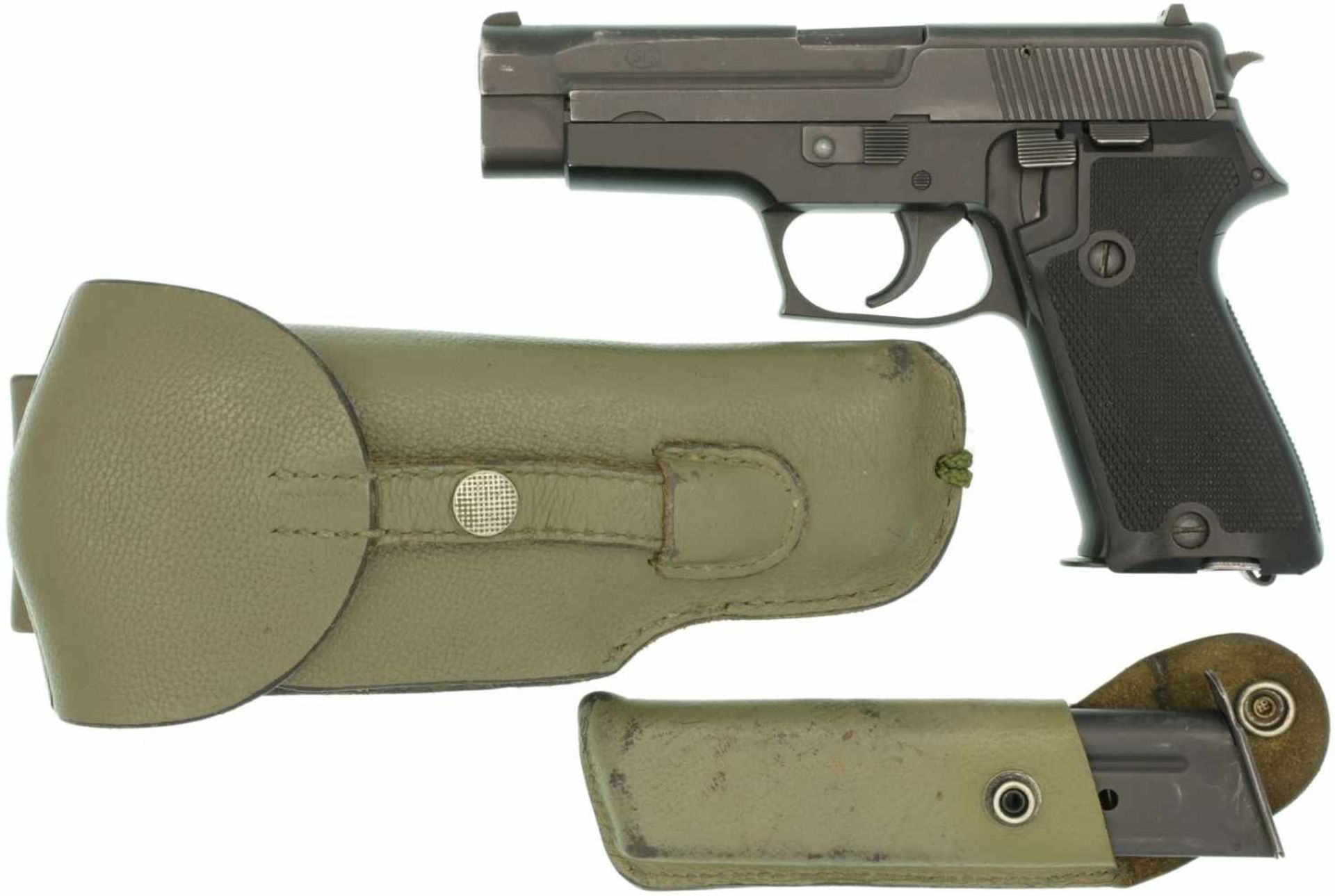 Pistole, SIG-Sauer P75, 1. Serie, Kal. 9mmP LL 108mm, schwarz eloxiertes Leichtmetallgriffstück,