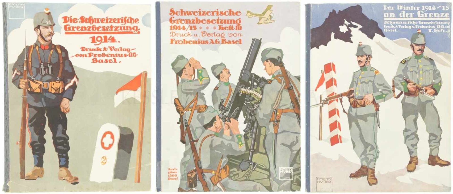 Konvolut von 3 Heften Schweizerische Grenzbesetzung 1914/1915 Heft 1 mit vielen Abbildungen von