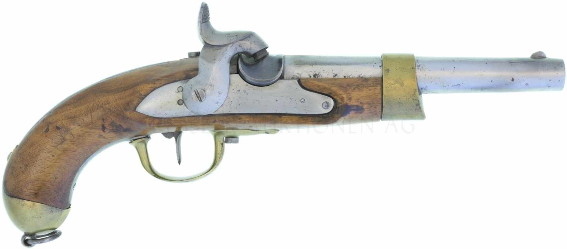 Perkussionspistole, Mod. 1817/42, Kanton AG, Kal. 17.6mm LL 180mm, TL 370mm. Laufwurzel seitlich