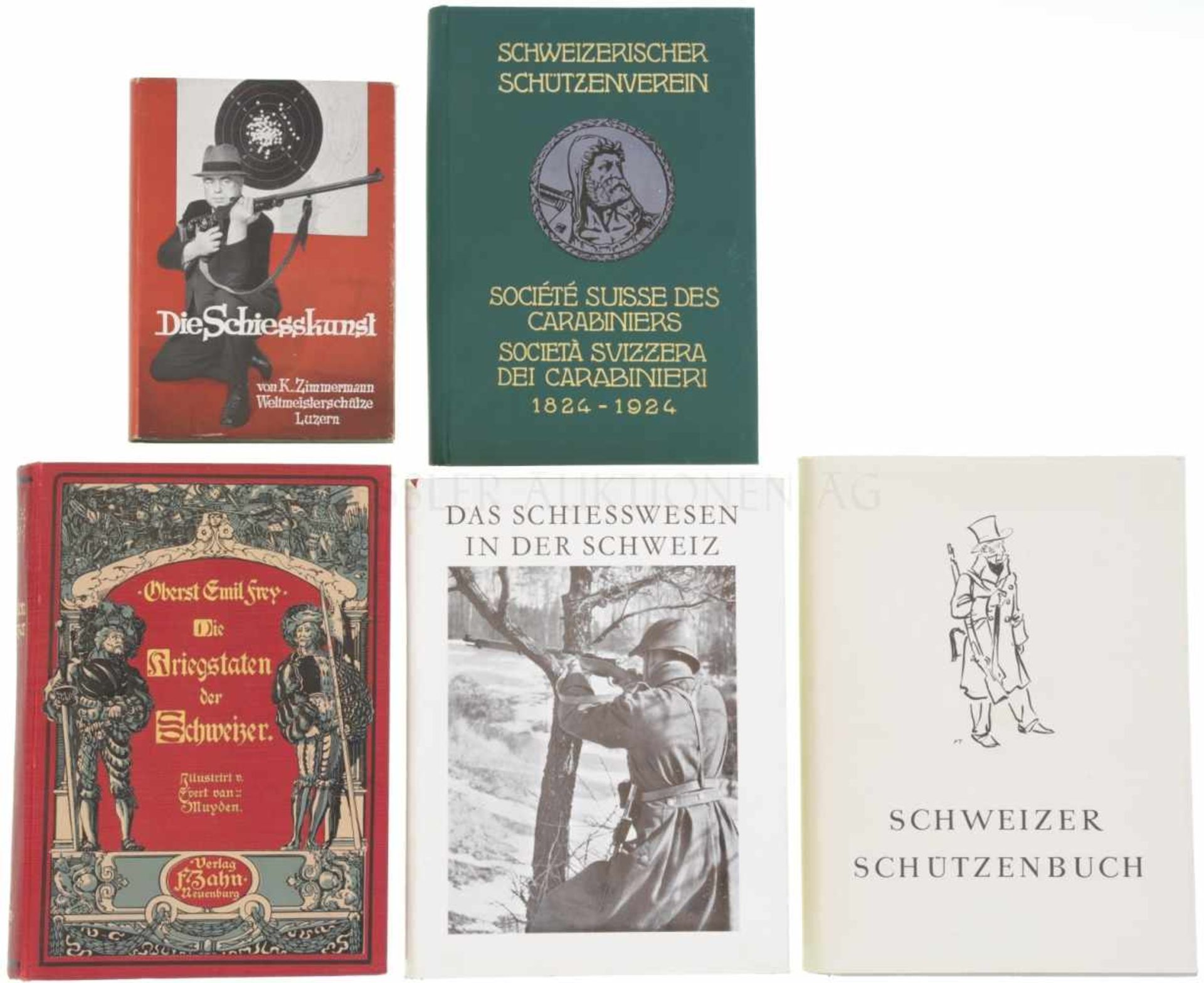 Konvolut von 5 Büchern zum Schweizer Schiesswesen 1. Die Schiesskunst von K. Zimmermann, Luzern,