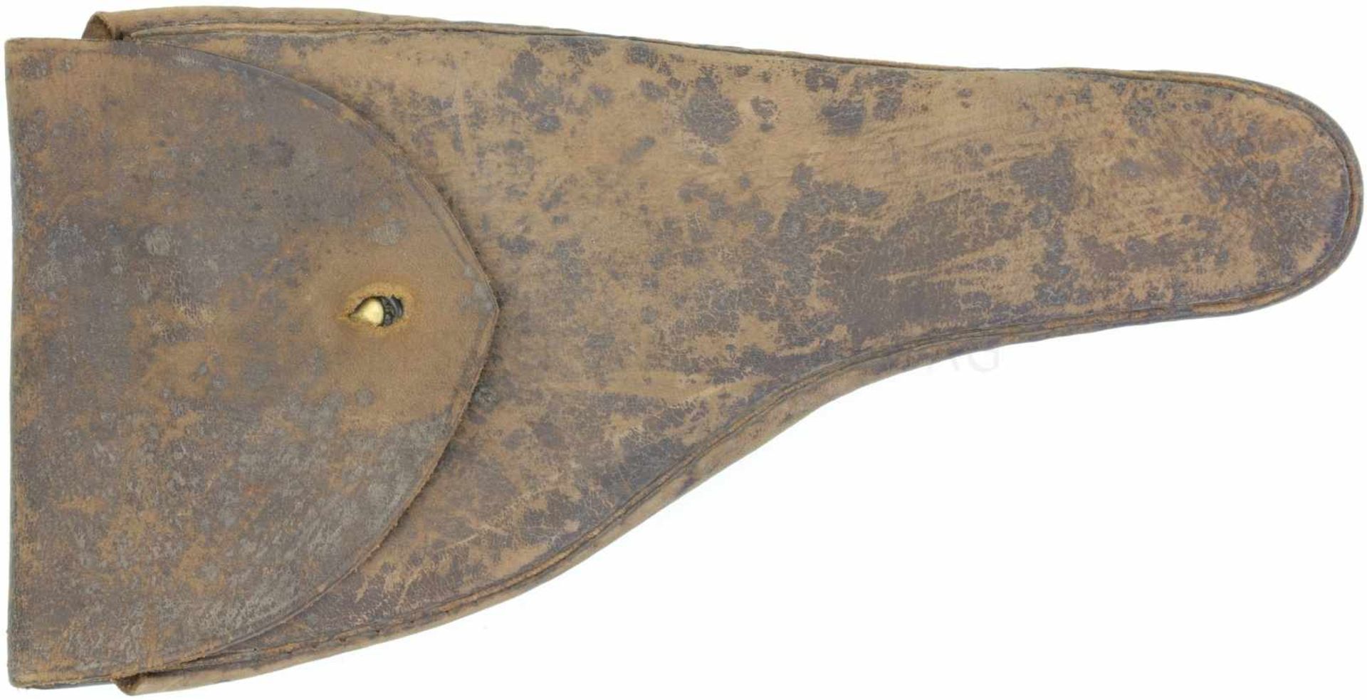 Ordonnanzfutteral zu Revolver 1872/78 Braunes genarbtes Rindleder, Überlappen durch Messingknopf