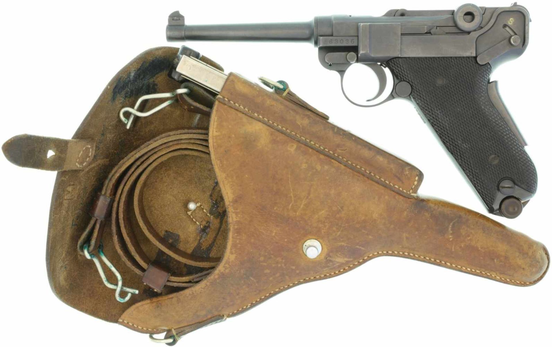 Pistole, WF Bern, Parabellum, Mod. 06/29, Kal. 7.65mmP LL 120mm, brünierte Ganzstahlwaffe mit SA-