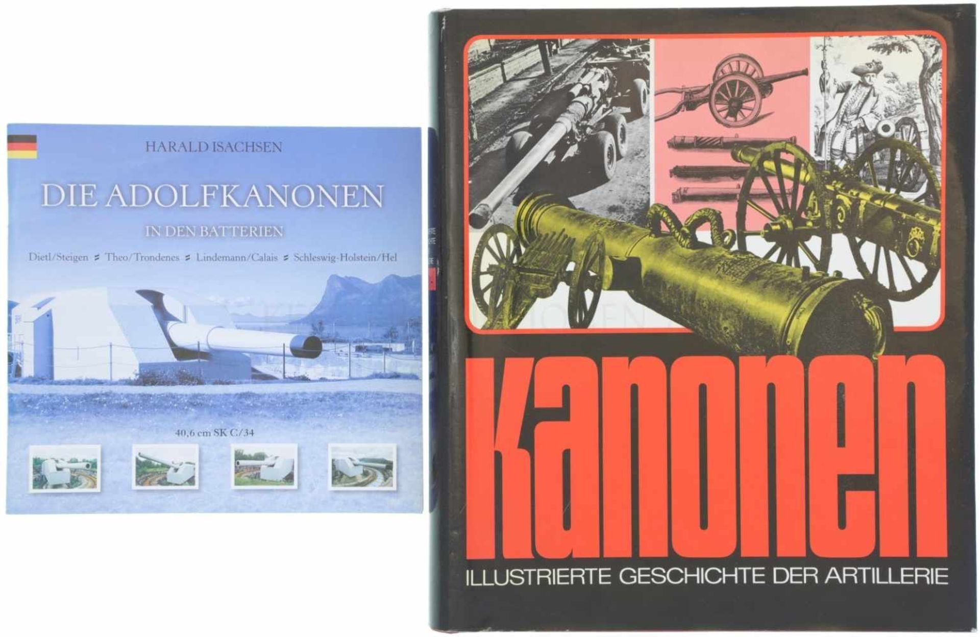 Konvolut von 2 Büchern 1. Die Adolfkanonen in den Batterien, Autor Harald Isachsen, Vagsfjord