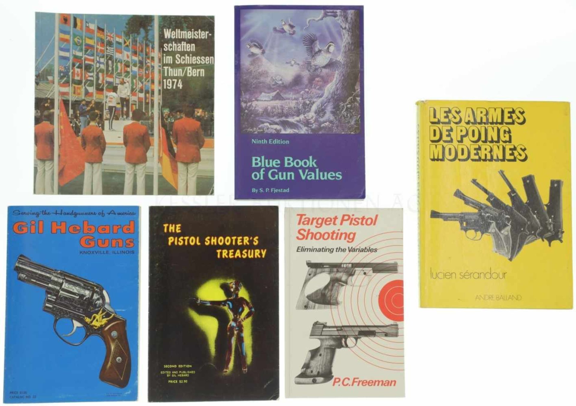 Konvolut von 6 Büchern 1. Weltmeisterschaften im Schiessen Thun/Bern 1974, 2. Lese Armes de Poing