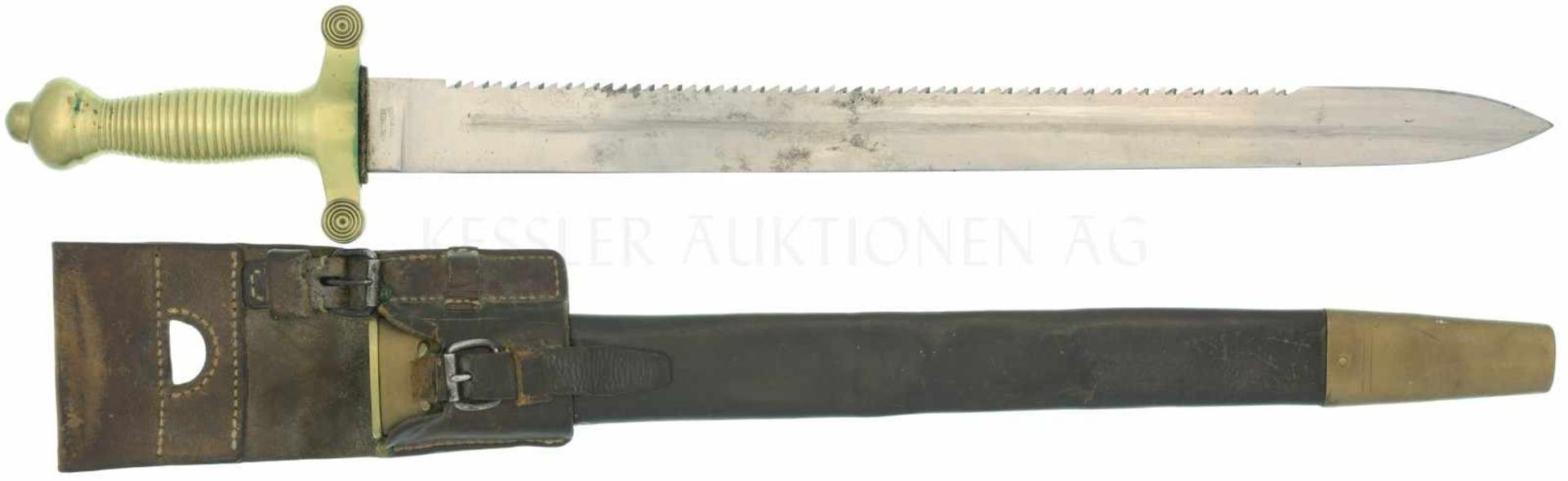 Faschinenmesser 1852 Messinggefäss mit 26 Rillen, Parierstange mit 4 Rillen. KL 520mm, TL 670mm,