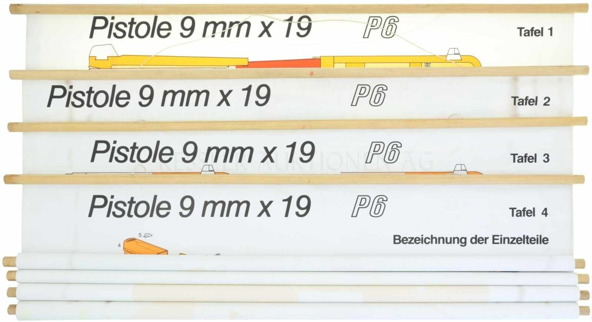 Konvolut von 4 Instruktionstafeln zur SIG Sauer P225, P6, 9mmx19 1. Tafel 1, Darstellung im