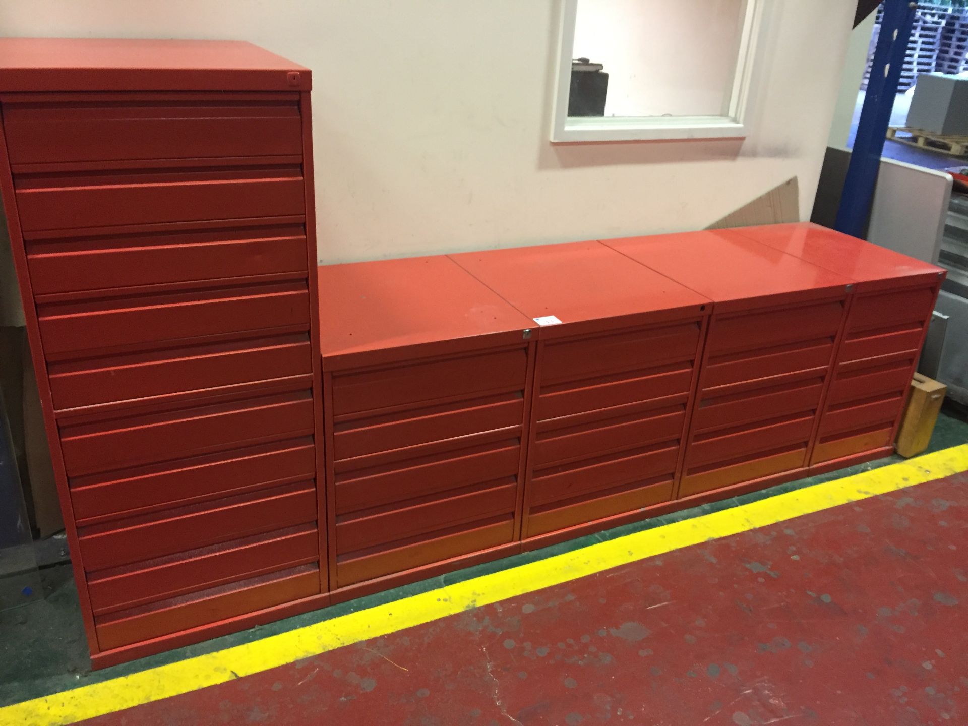 4 x 5 Drawer red cabinets and 1 x 10 drawer cabinet