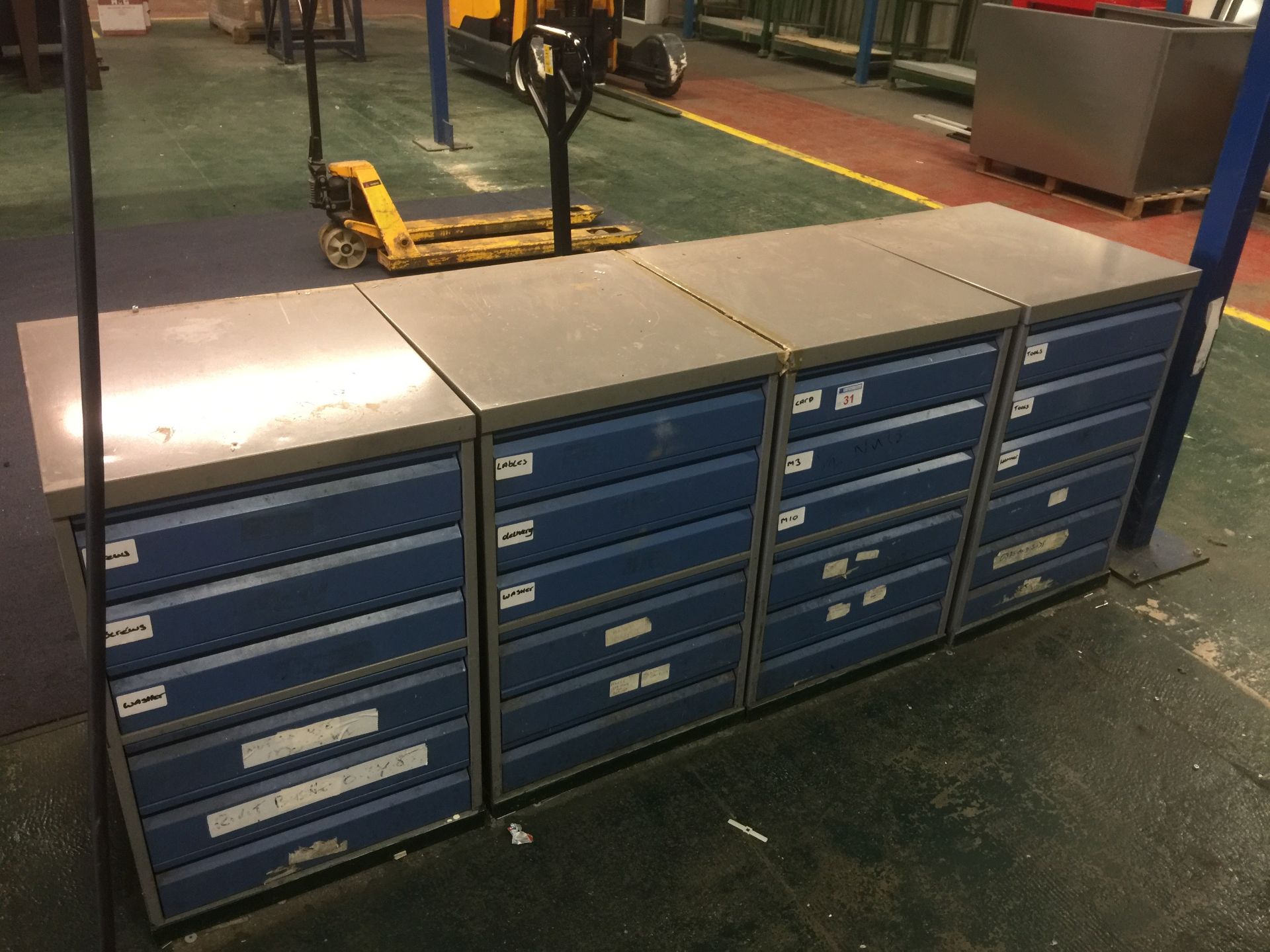 4 x Blue and Grey 6 drawer tooling storage cabinets