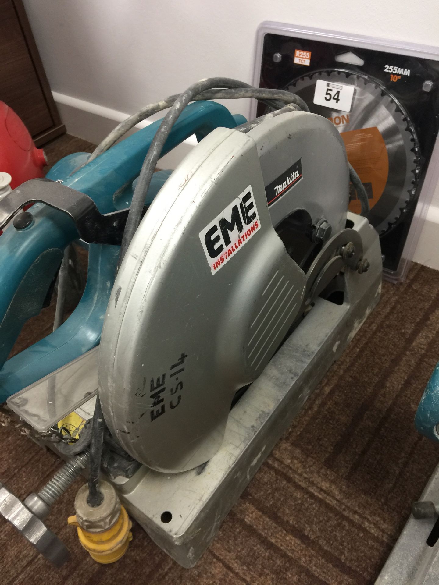 Makita LC1230 110v chop saw and spare Evolution 255mm blade - Image 2 of 2