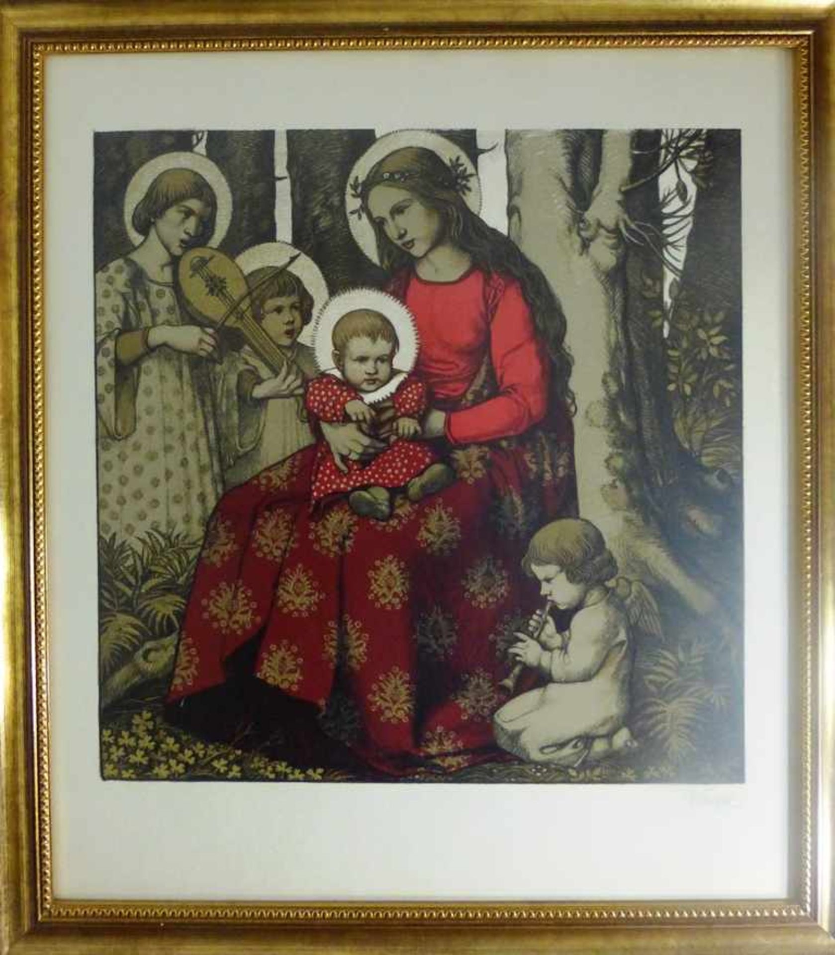 Schiestl, Rudolf (1878 Würzburg - 1931 Nürnberg), "Maria im Walde", Farblithografie,Madonna mit