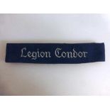 Ärmelband, sog. 3.Reich, "Legion Condor", blaues Tuch mit Stickerei