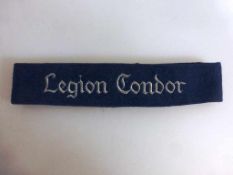 Ärmelband, sog. 3.Reich, "Legion Condor", blaues Tuch mit Stickerei