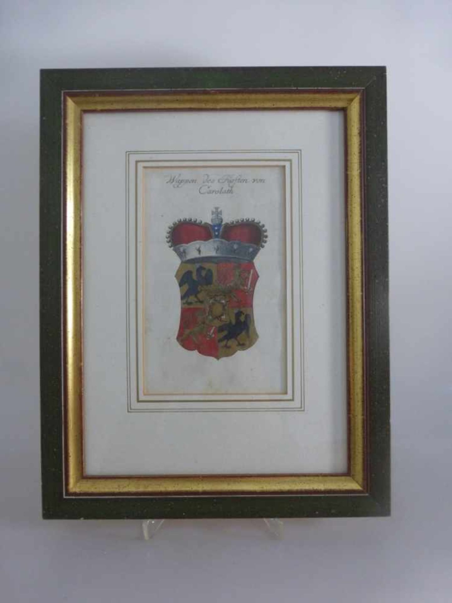 Kupferstich coloriert "Wappen des Fürsten von Carolath", u.PP i.R. 33cm x 25,5cm