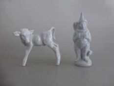 2 Porzellanfiguren, Meissen Schwertermarke, Weißporzellan, Kalb, Entw.: Willi Münch-Khe,h. 8,5cm und