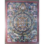 Thangka, Tibet 1.H.20.Jh., zentral Buddha umgeben von verschiedenen Gottheiten wieVajrapani,