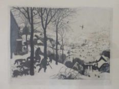 Radierung nach P. Bruegel, "Jäger im Schnee", re.u. unleserlich signiert, lt. Einliefererwar der