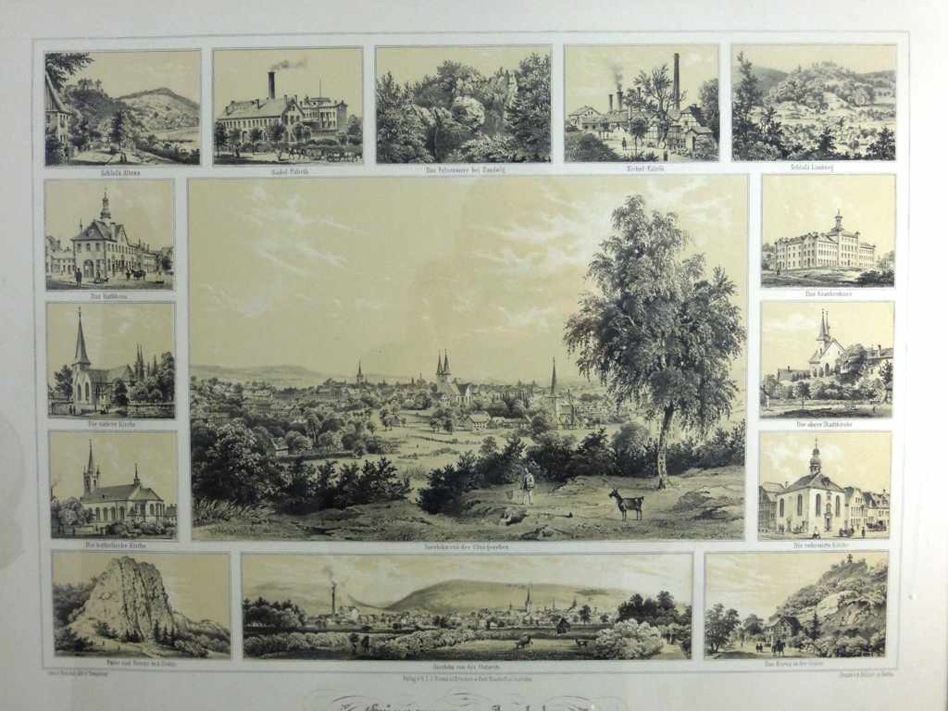 Tempeltey, Friedrich Julius (1802 - 1870 Berlin), Lithografie "Erinnerung an Iserlohn",i.R. 64cm x