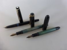 3 Schreibgeräte / Füller, 2x Pelikan Füller mit Stresemann Streifen, jeweils Goldfeder 585, Füller