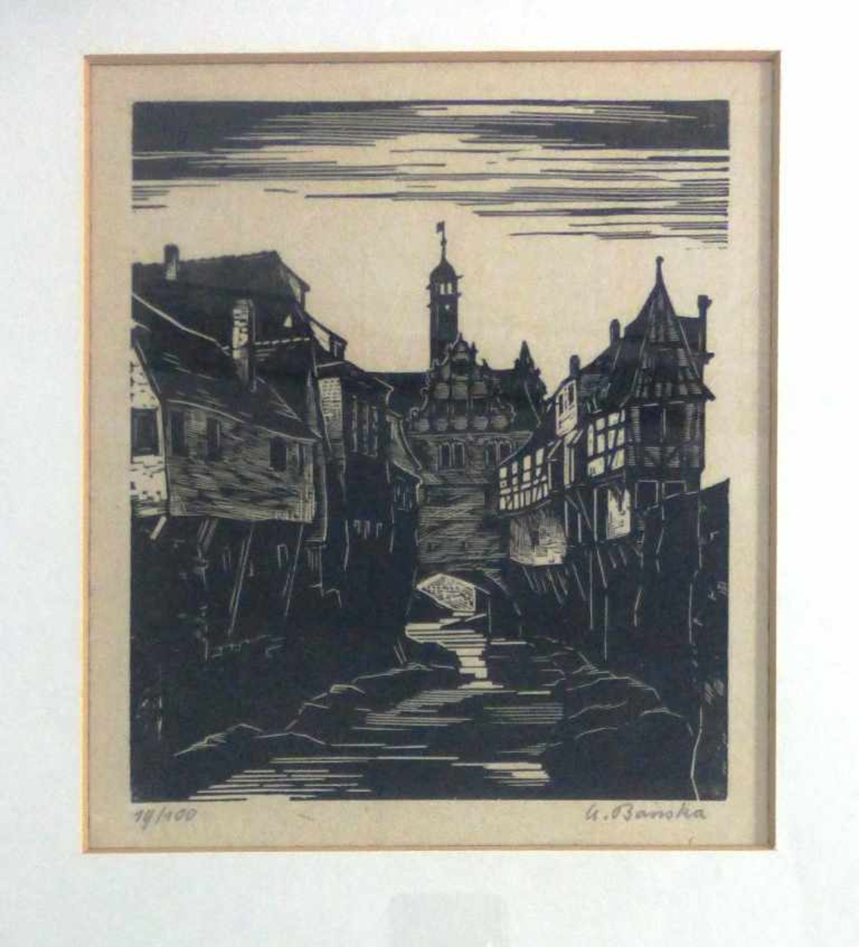 Banska, Albert (1889 Fischbach - 1957 Lindelbach), Holzschnitt "Marktbreit", num. 19/100,sign., u.PP