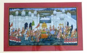 Indien, 1.H.20.Jh., Gouache, mehrfigurige Palastszene, u.PP i.R. 45cm x 33cm