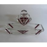 Art Deco Glasschale (22cm x 8cm) und Deckeldose, Deckel gechipt, Schliffdekor