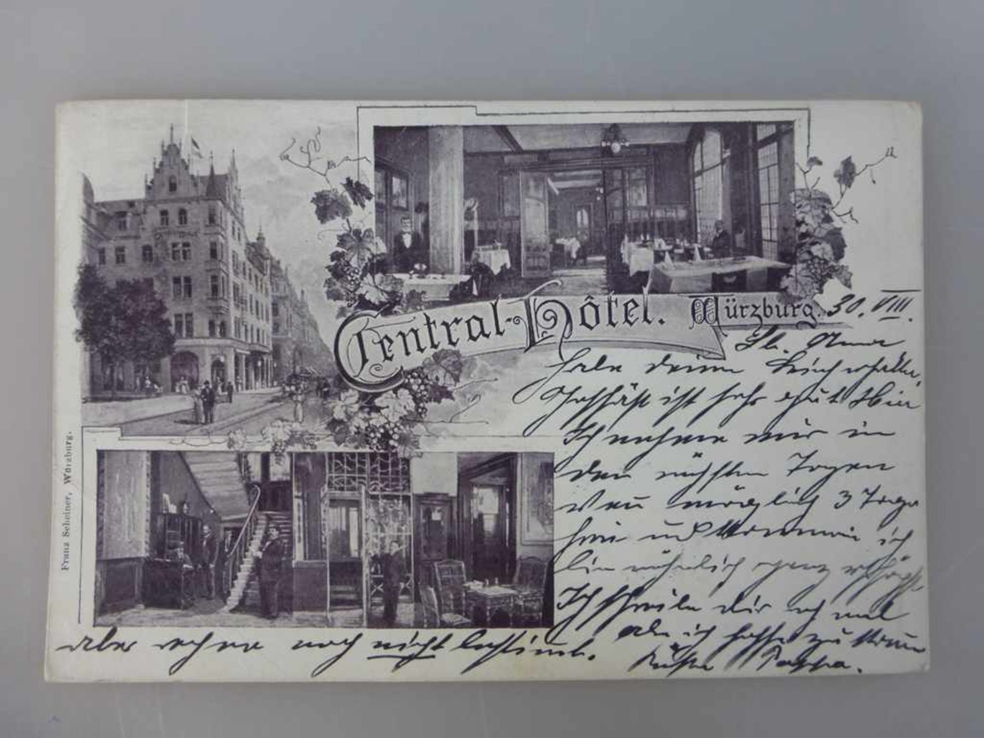 Postkarte, Central Hotel Würzburg, F. Scheiner Verlag, gel. 1899
