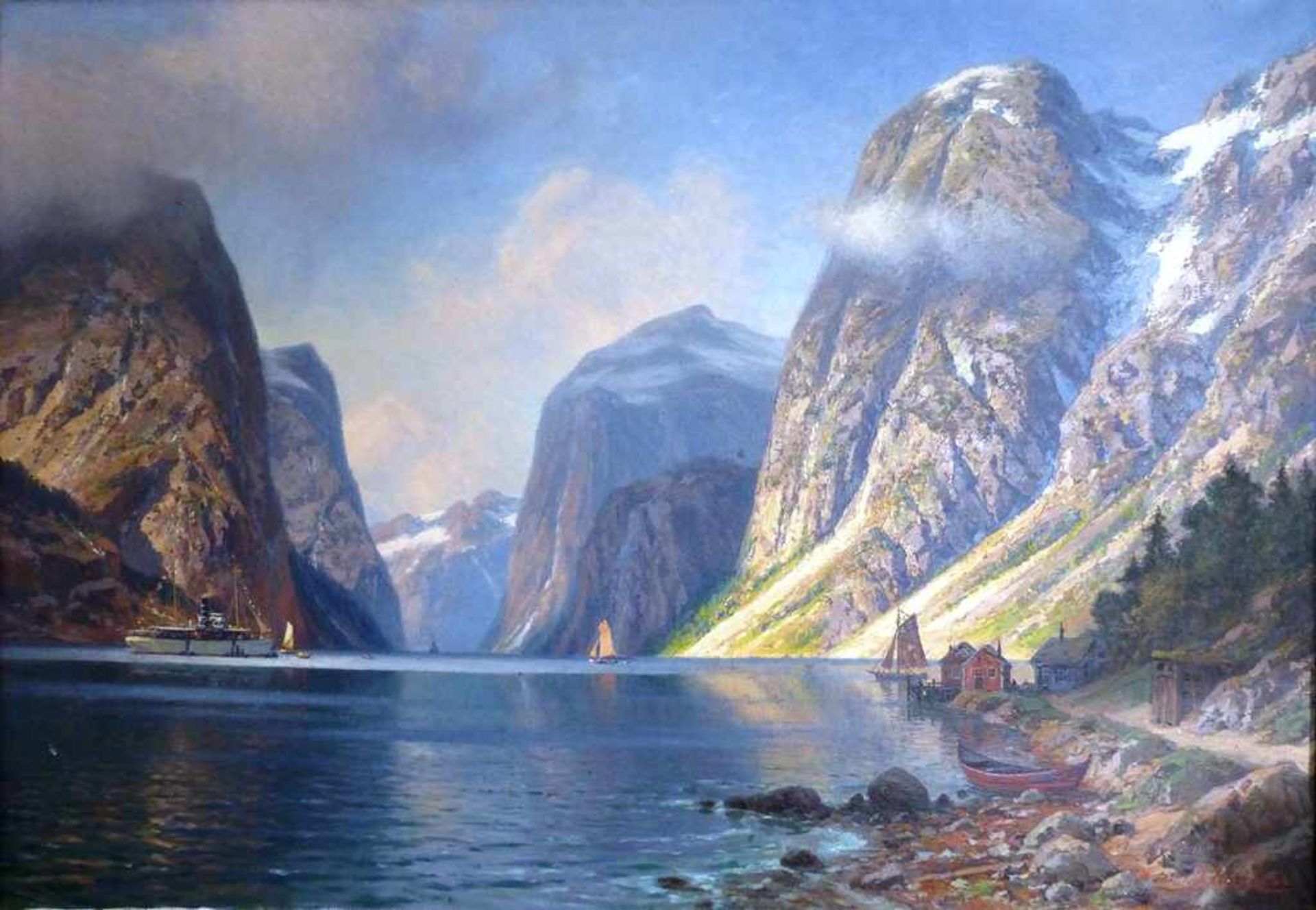 Harders, Johannes (1871 Kellinghausen - 1950 Hamburg), Gemälde Öl/Lw., "NorwegischeFjordlandschaft