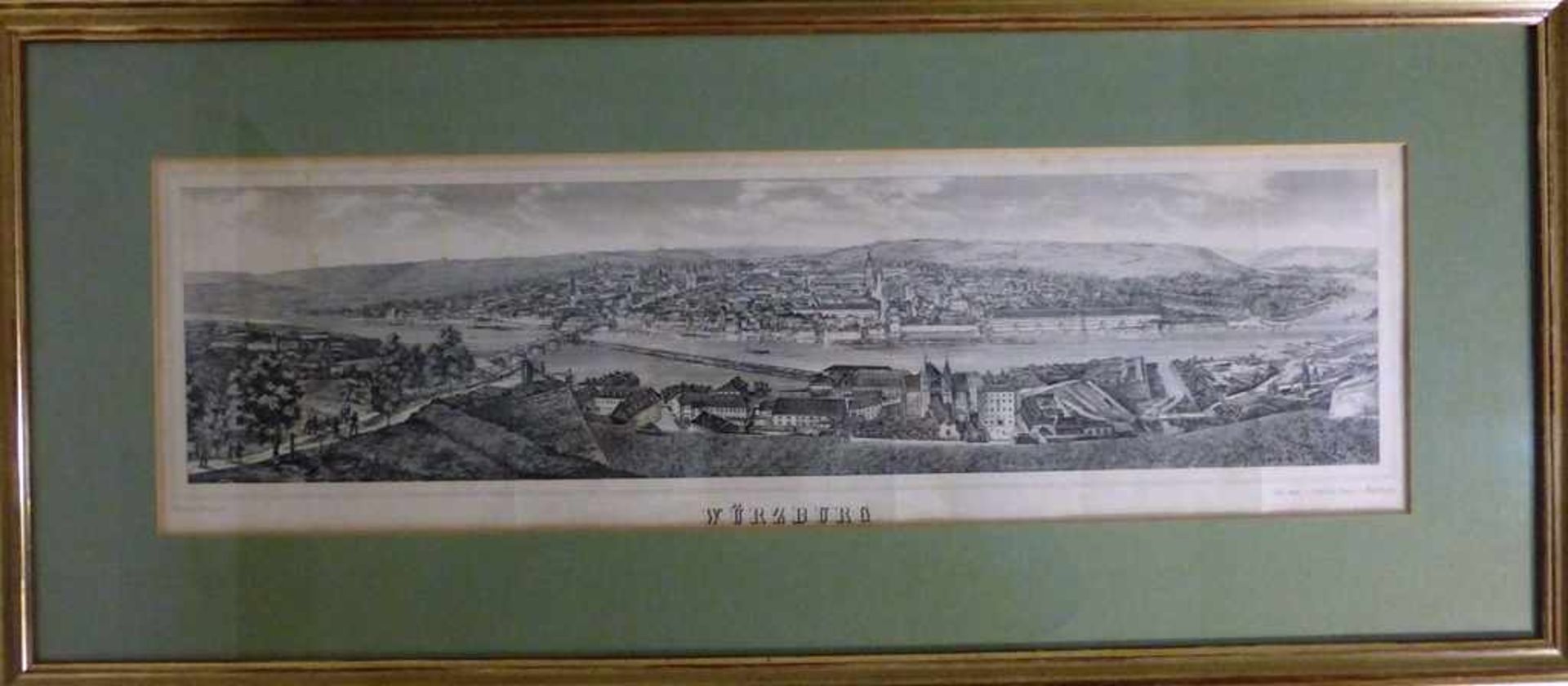 Schöner, Wilhelm, Lithographie 1852, Panoramaansicht der Stadt Würzburg mit dem Maintalvon der