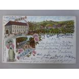 Postkarte, Litho "Gruss aus Ober-Dürrbach bei Würzburg", Gasthaus zum goldenen Kreuz, gel.1907
