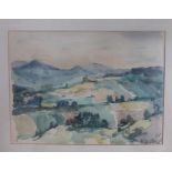 Ullrich, August (1898 - 1974 Würzburg), Aquarell "Rhönlandschaft", sign. u. dat. 1971,u.PP i.R. 55cm