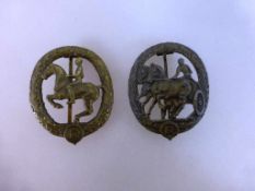 2 Abzeichen, sog. 3.Reich, Reit- und Fahrabzeichen in Bronze, Reiter (Lauer Nürnberg /Berlin),
