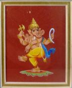Malerei, Gouache, Indien 20.Jh., Tanzender Ganesha mit Attributen, u.PP i.R. 18cm x 16cm