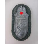Narvik Schild, Weißmetall, auf Tuch, guter Zustand, sog. 3.Reich