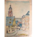 Eck, Walter (1895 Würzburg - 1973 München), aquarellierte Bleizeichnung, Ansicht aus demPeterer