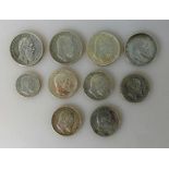 Kaiserreich - Königreich Württemberg, Konvolut von 10 Silbermünzen, 5 Mark 1876, Jaeger173, 2 Mark