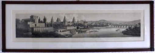 Lithografie "Panorama von Aschaffenburg", Bamberger / J.J. Tanner, u.PP i.R. 75cm x 25cm