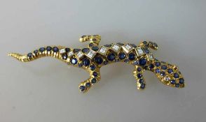 Salamander Brosche, Gelbgold 750, Brosche in Form eines plastisch gestalteten Salamander,Rücken