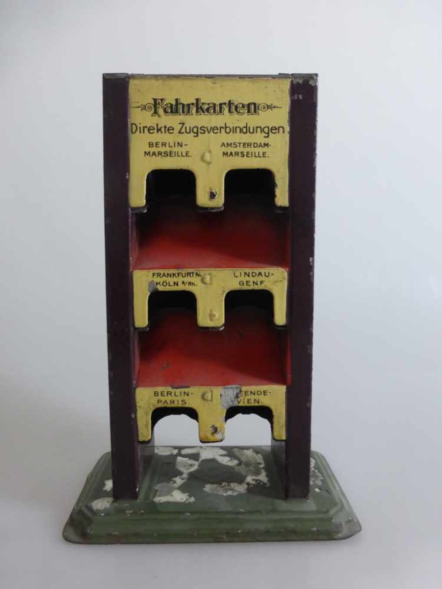 Gebrüder Bing, Fahrkartenautomat, Blech, Vorkrieg, Farbabplatzer, h. 17cm- - -18.00 % buyer's