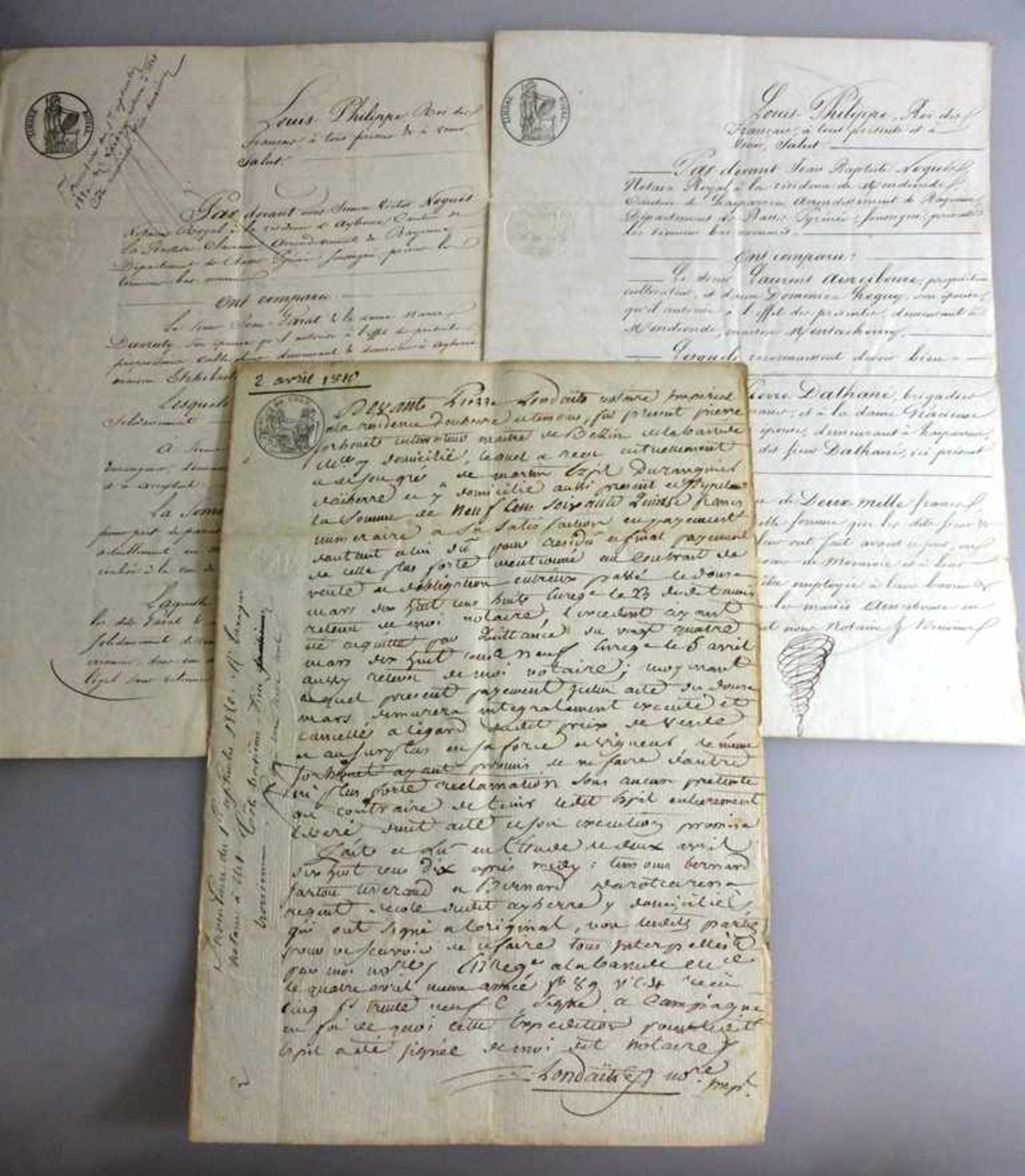 Königreich Frankreich, 3 handschriftliche Urkunden 19.Jh., Louis - Philippe Roi Francais,dat. 1810 /