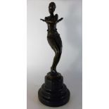 Bronzeskulptur im Art Deco Stil, Tänzerin, auf rundem getreppten Marmorsockel, sign. F.Paris,