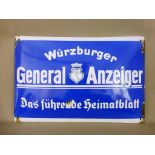 Altes Reklameschild um 1940, Emailleschild "Würzburger Generalanzeiger - Das führendeHeimatblatt",