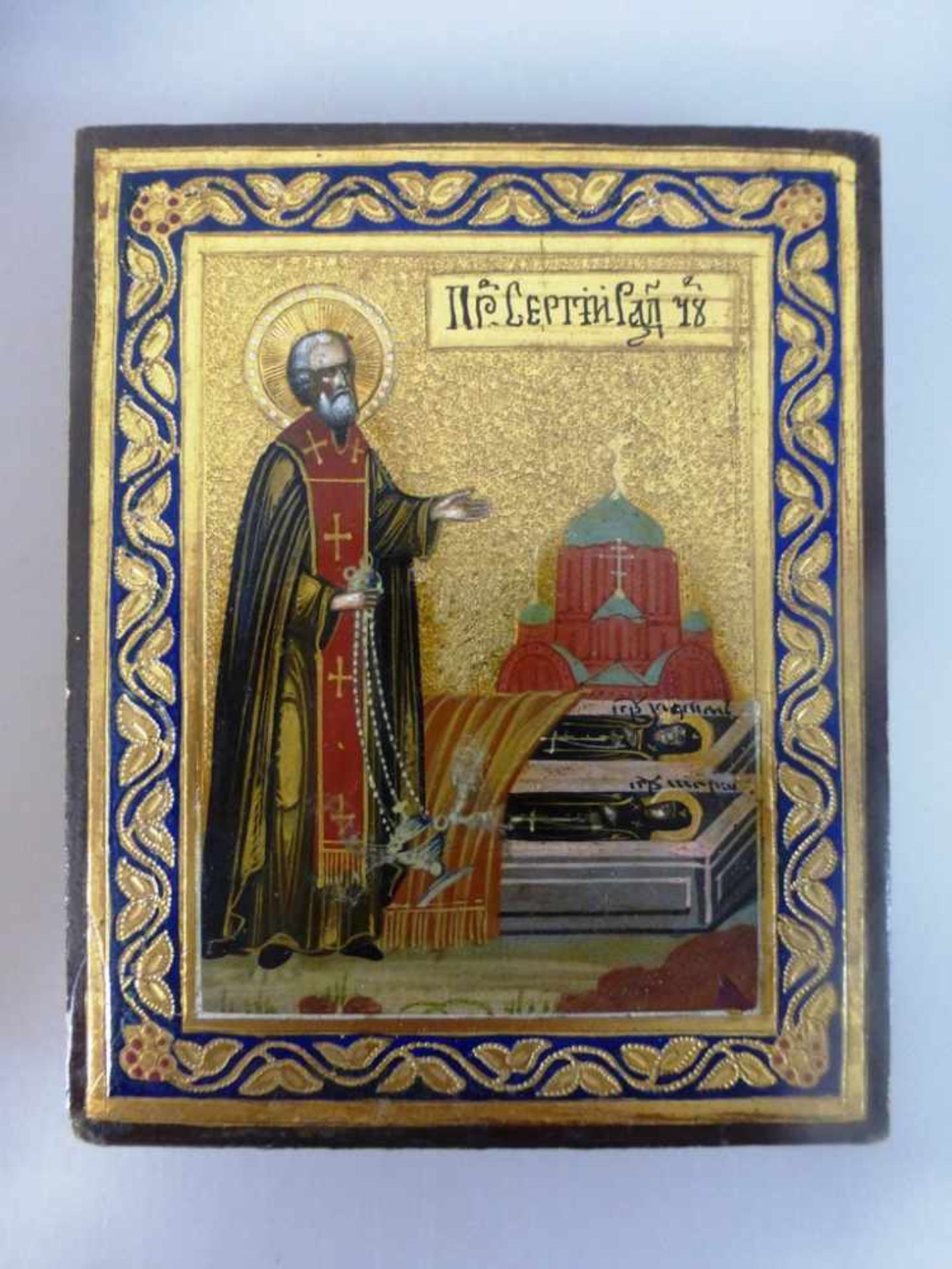 Reiseikone, Russland um 1900, kleine Ikone mit Darstellung eines Heiligen, Öl/Holz, imverglasten - Bild 2 aus 3