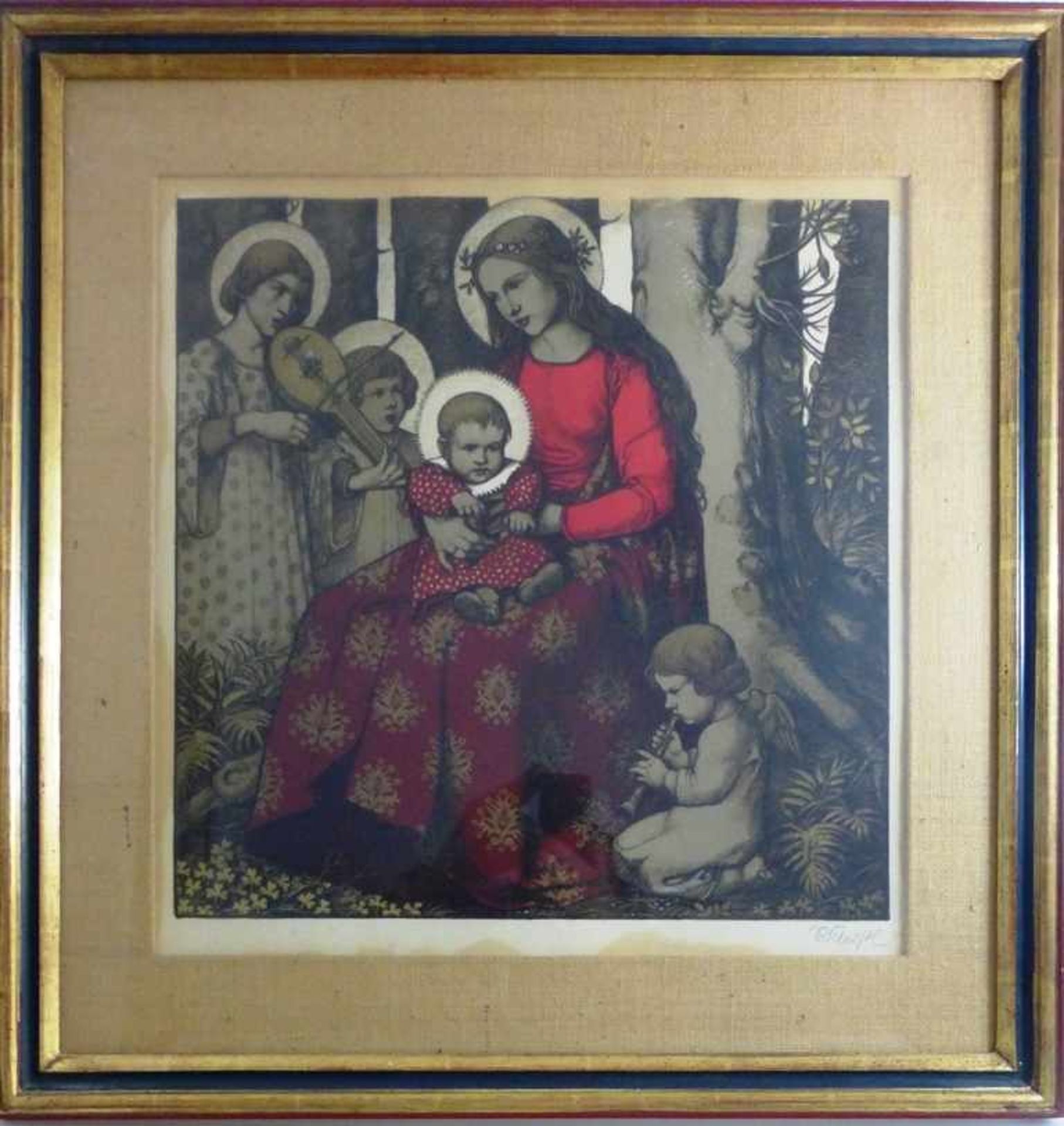 Schiestl, Rudolf (1878 Würzburg - 1931 Nürnberg), "Maria im Walde", Farblithografie,Madonna mit