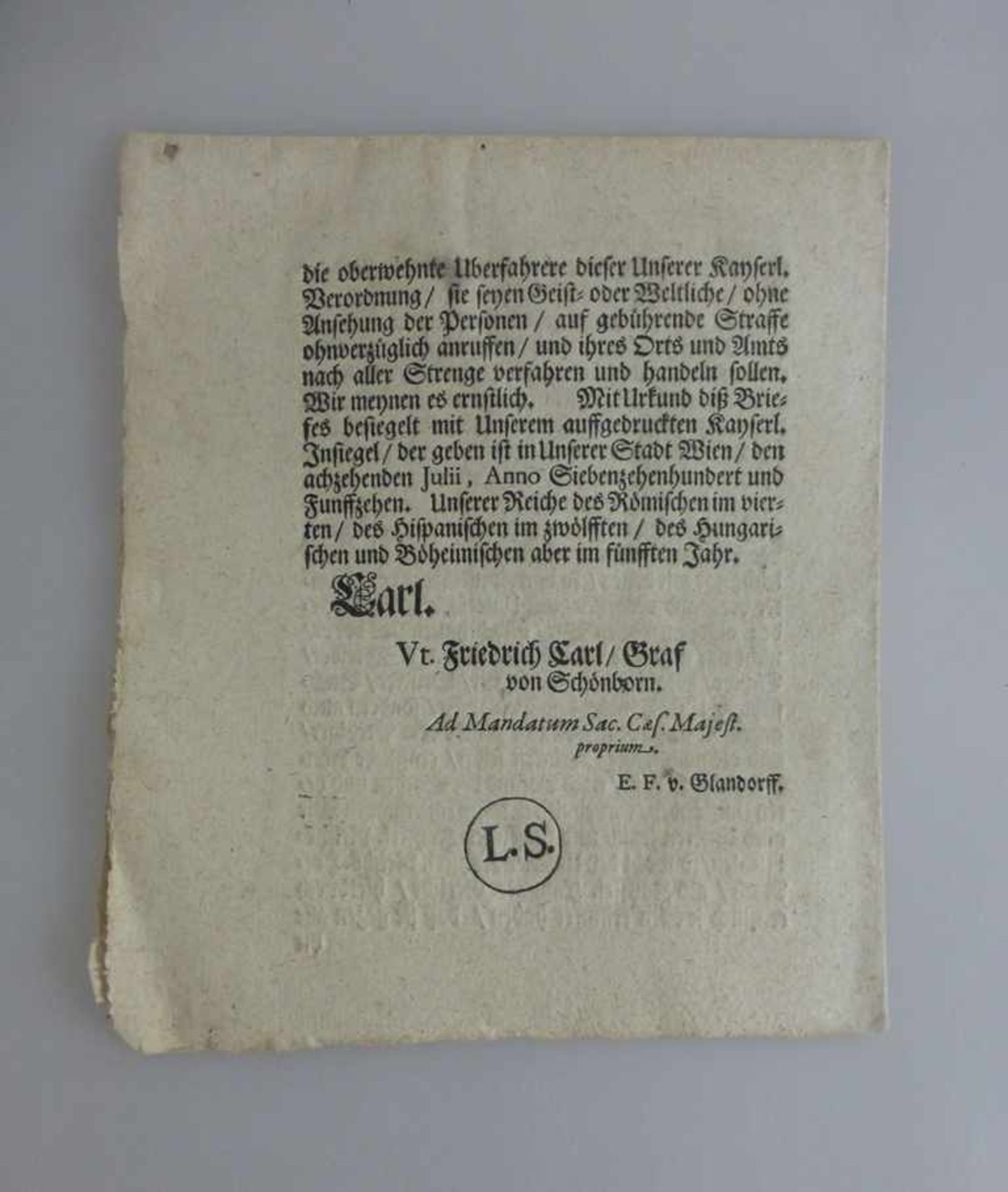 Graf zu Schönborn, Friedrich Carl (1674 Mainz - 1746 Würzburg), Edict vom 4. Septembris1715, - Bild 2 aus 2