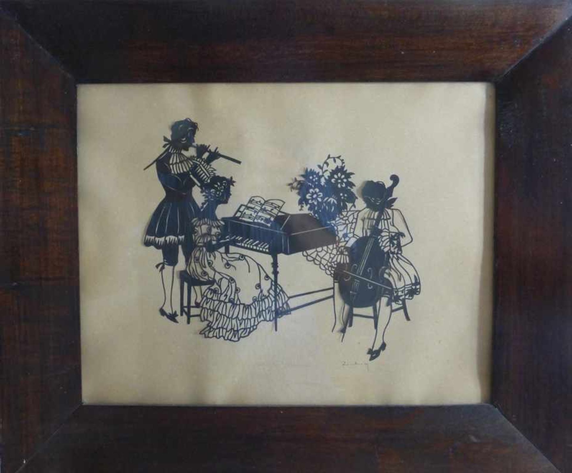 Scherenschnitt um 1920, "Rokoko Musikstunde", unleserlich signiert, i.R. 40cm x 33,5cm- - -18.00 %