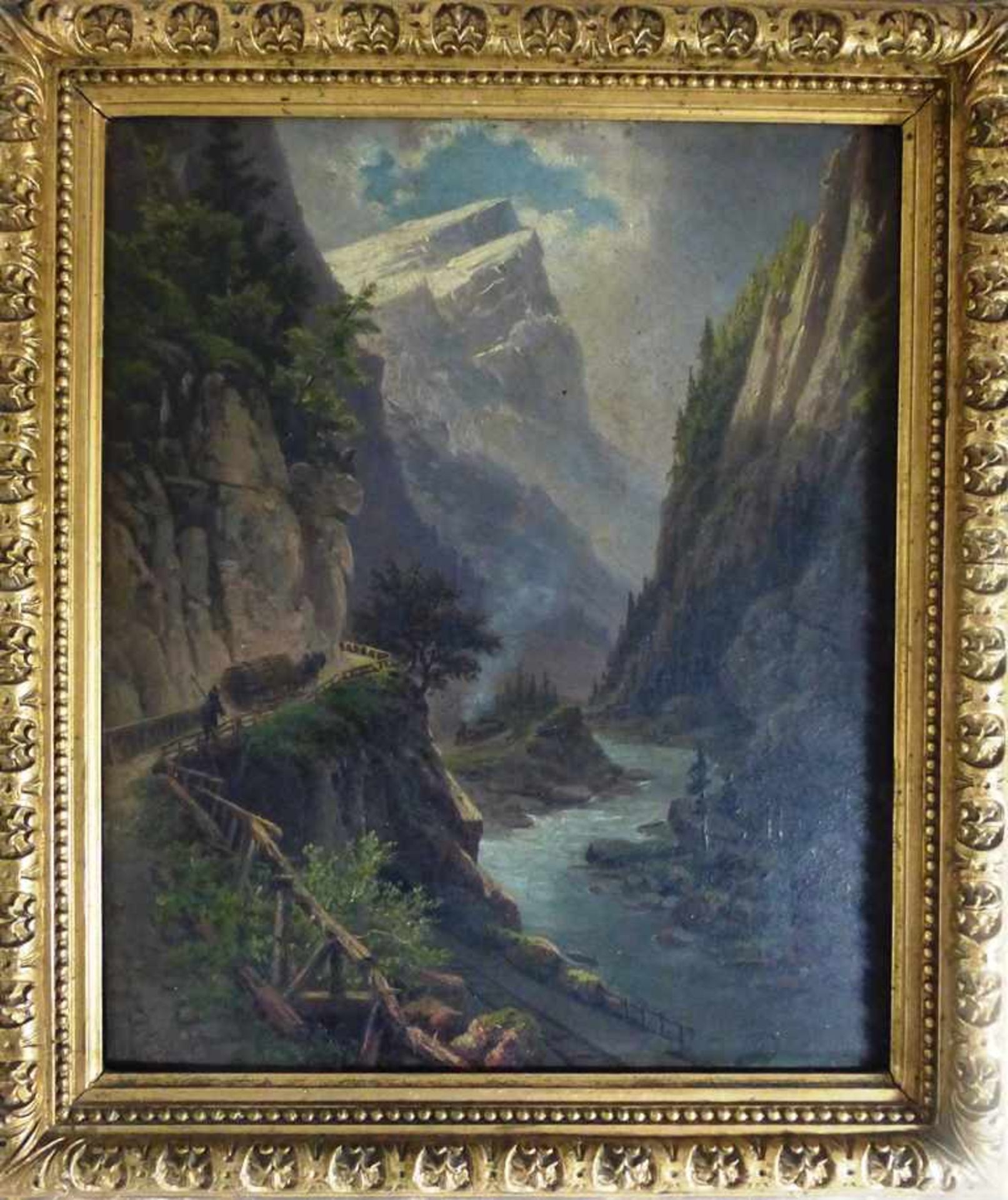 Leimgrub, Michael (*1880 München), Münchner Landschafts- und Genremaler, Öl/Holz,Bergansicht mit